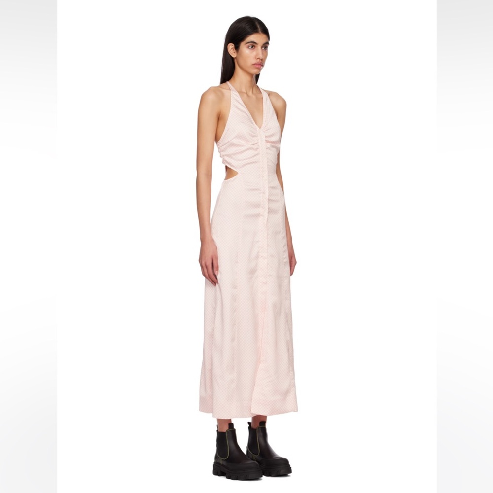 ganni halter gingham maxi dress lilac